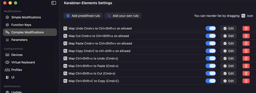 Karabiner-Elements: Cmd rules applied when Exceed is active